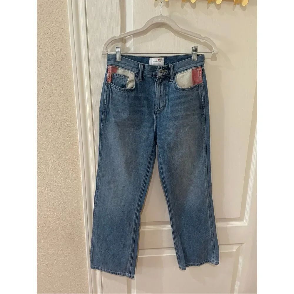 Current/Elliott patchwork jeans contrasting trim straight leg size 26